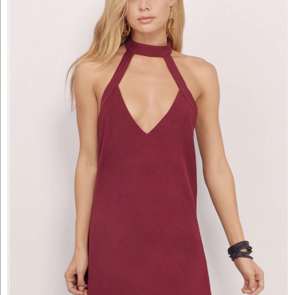 Tobi Deep V wine red mini dress